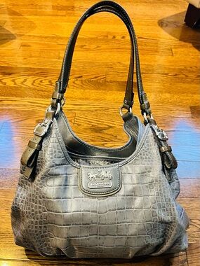 ✨ Vintage Y2K Coach Croc Embossed Leather Hobo Bag | Graphite Grey | Style 18761